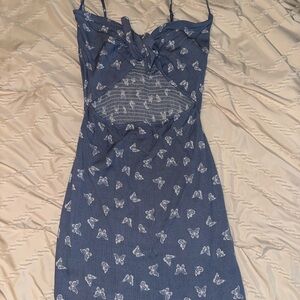 Blue Butterfly Print Dress
